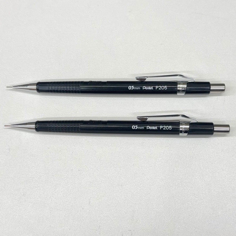 Pentel P205 Sharp Mechanical Drafting Pencils 0.5mm Black Set of 2 with Pouch